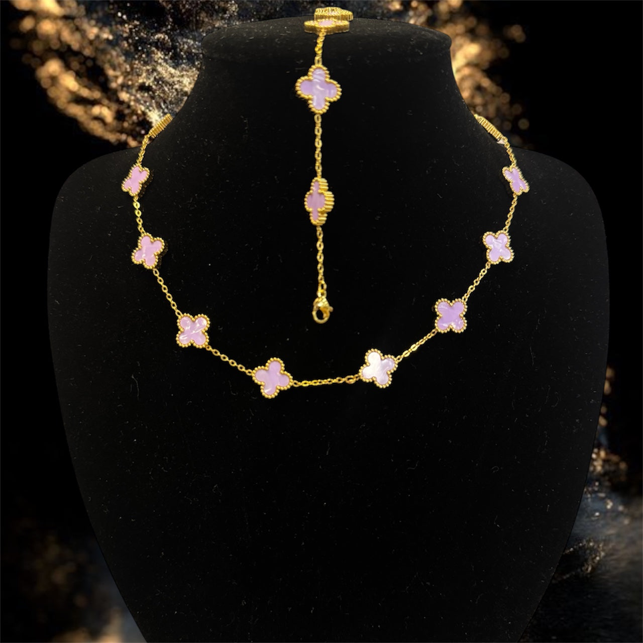 Conjunto de Collar y Pulsera de Trébol- Unisex