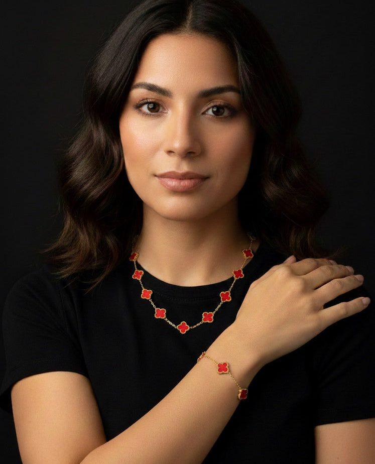 Conjunto de Collar y Pulsera de Trébol- Unisex