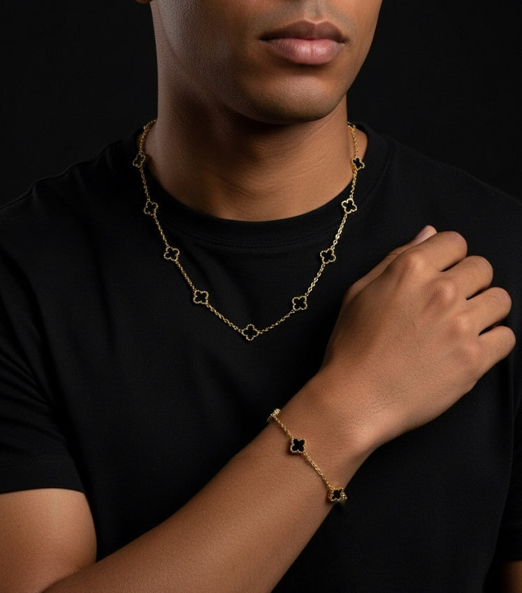 Conjunto de Collar y Pulsera de Trébol - Unisex