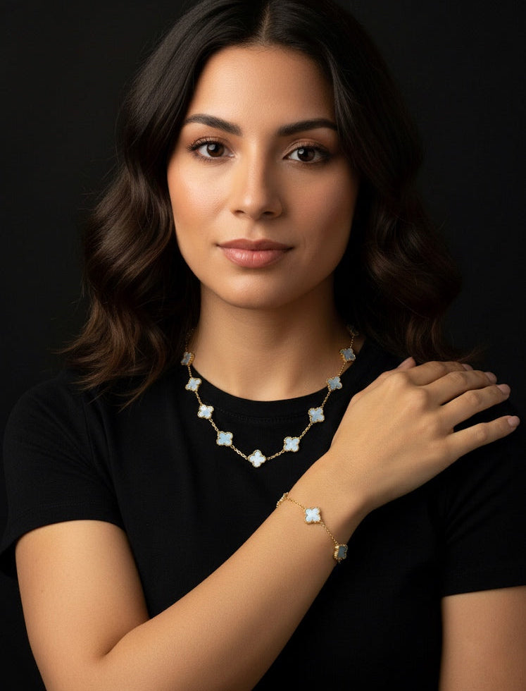 Conjunto de Collar y Pulsera de Trébol- Unisex