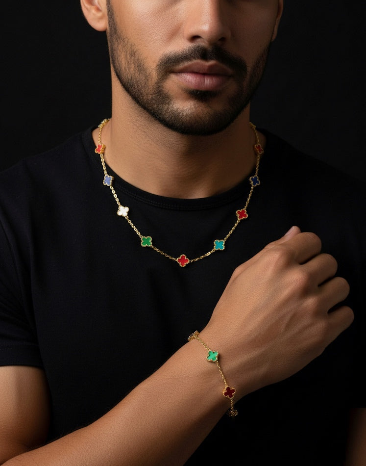 Conjunto de Collar y Pulsera de Trébol- Unisex
