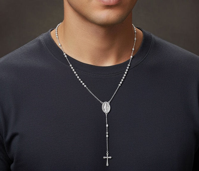 Rosario Color Plata sobre S.S. unisex