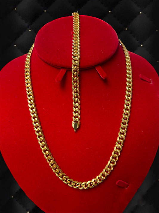 Conjunto Cadena y Pulsera tamaño 24' Color Oro Stainless Steel