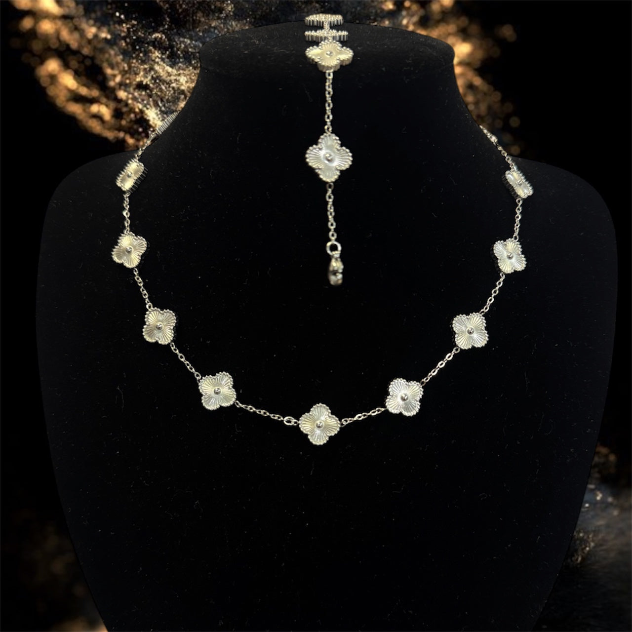 Conjunto de Collar y Pulsera de Trébol- Unisex