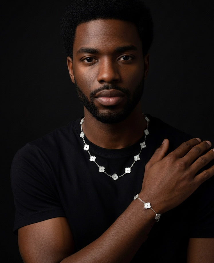 Conjunto de Collar y Pulsera de Trébol- Unisex