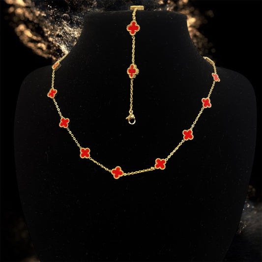 Conjunto de Collar y Pulsera de Trébol- Unisex