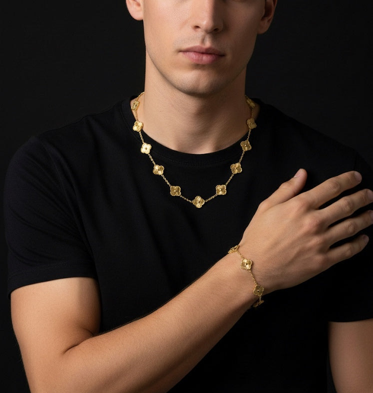 Conjunto de Collar y Pulsera de Trébol- Unisex