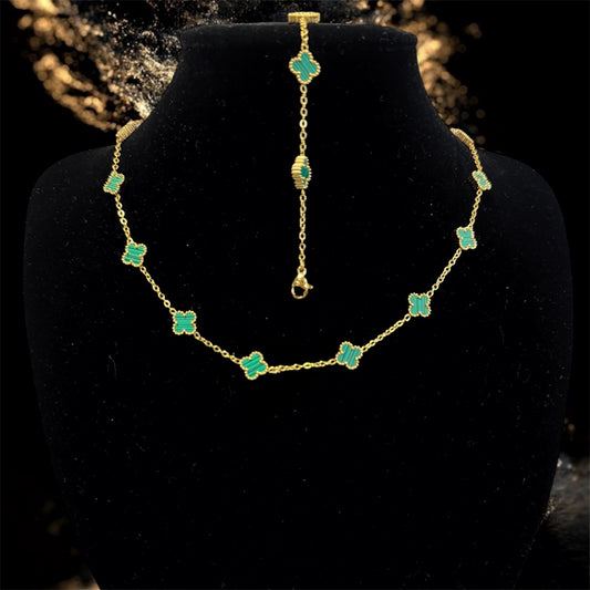 Conjunto de Collar y Pulsera de Trébol- Unisex