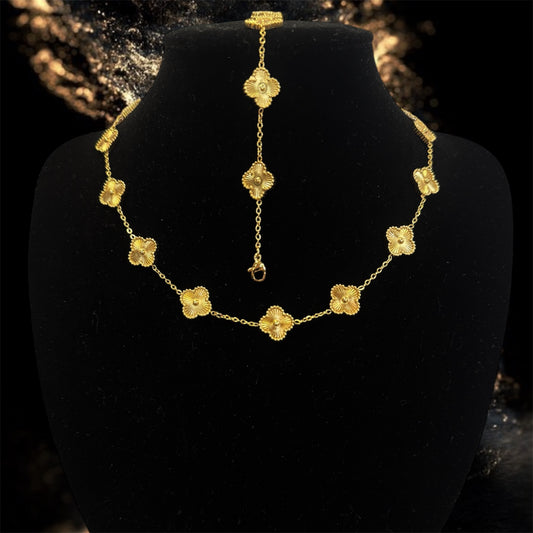 Conjunto de Collar y Pulsera de Trébol- Unisex