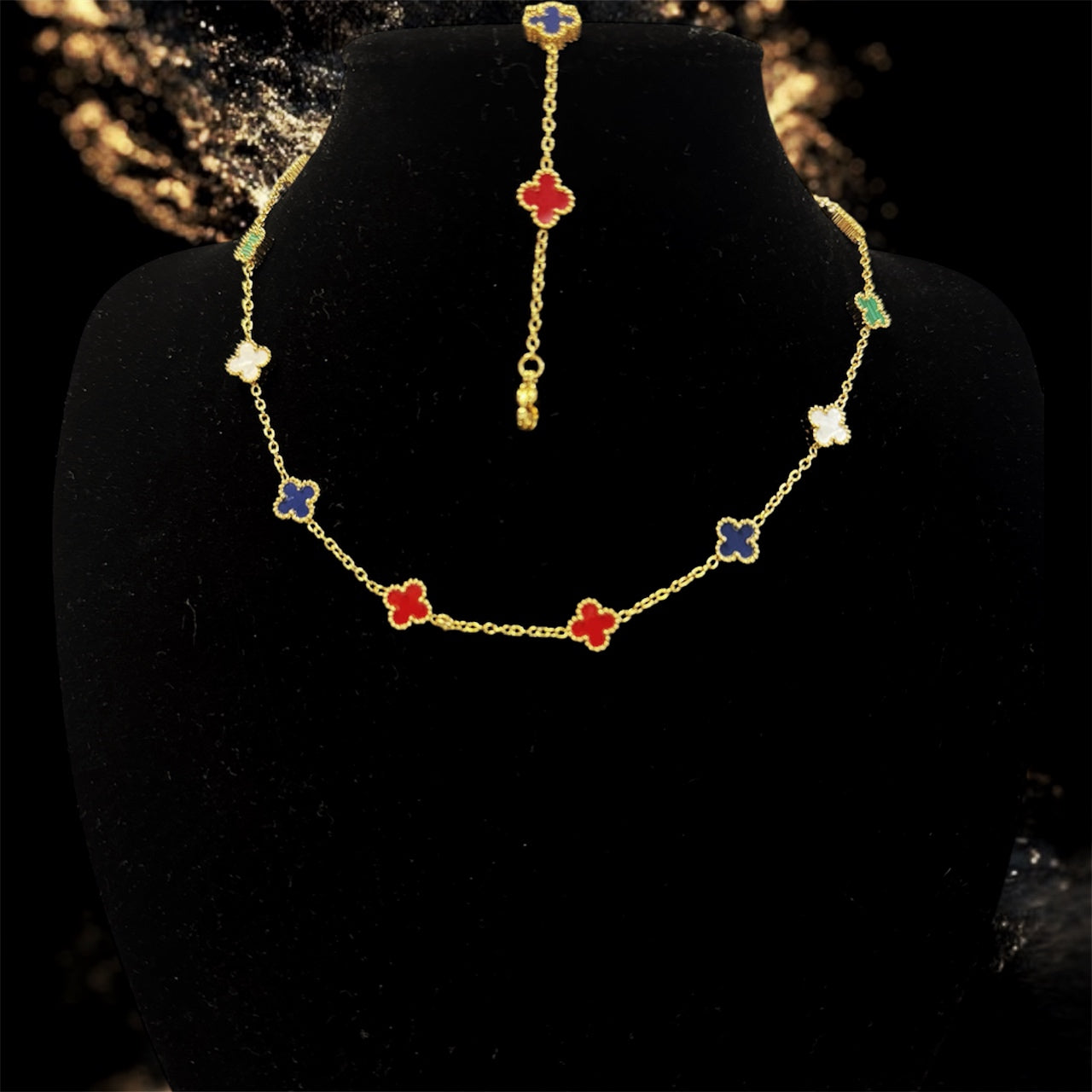 Conjunto de Collar y Pulsera de Trébol- Unisex