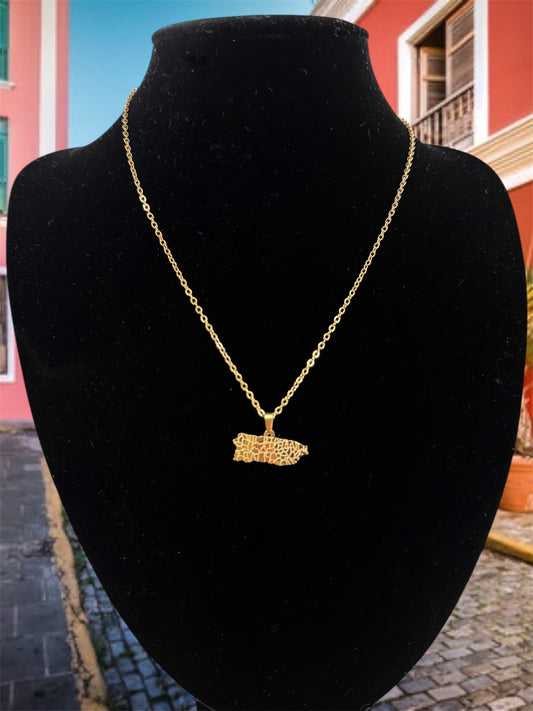 Mapa de Puerto Rico Stailess Steel Oro
