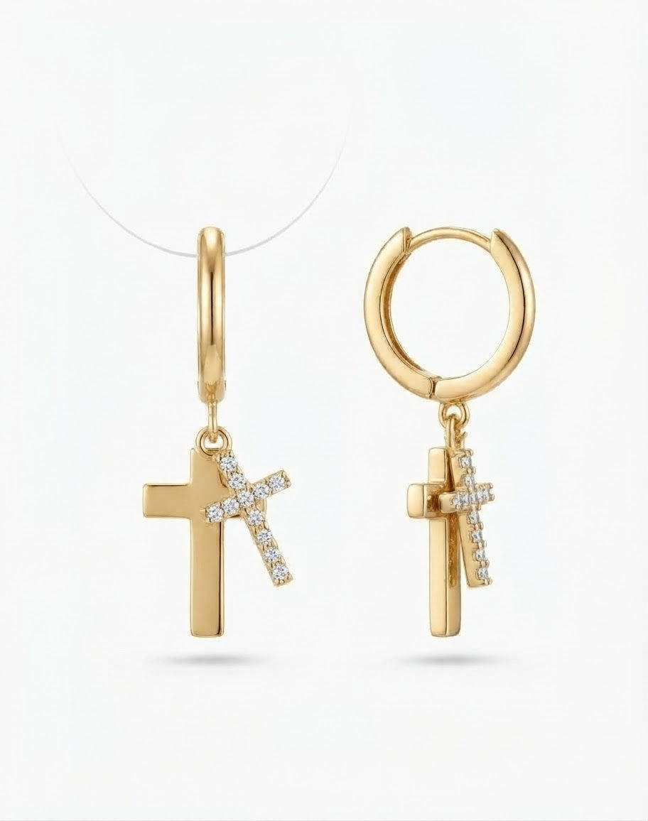 Pendientes dual cross dorado