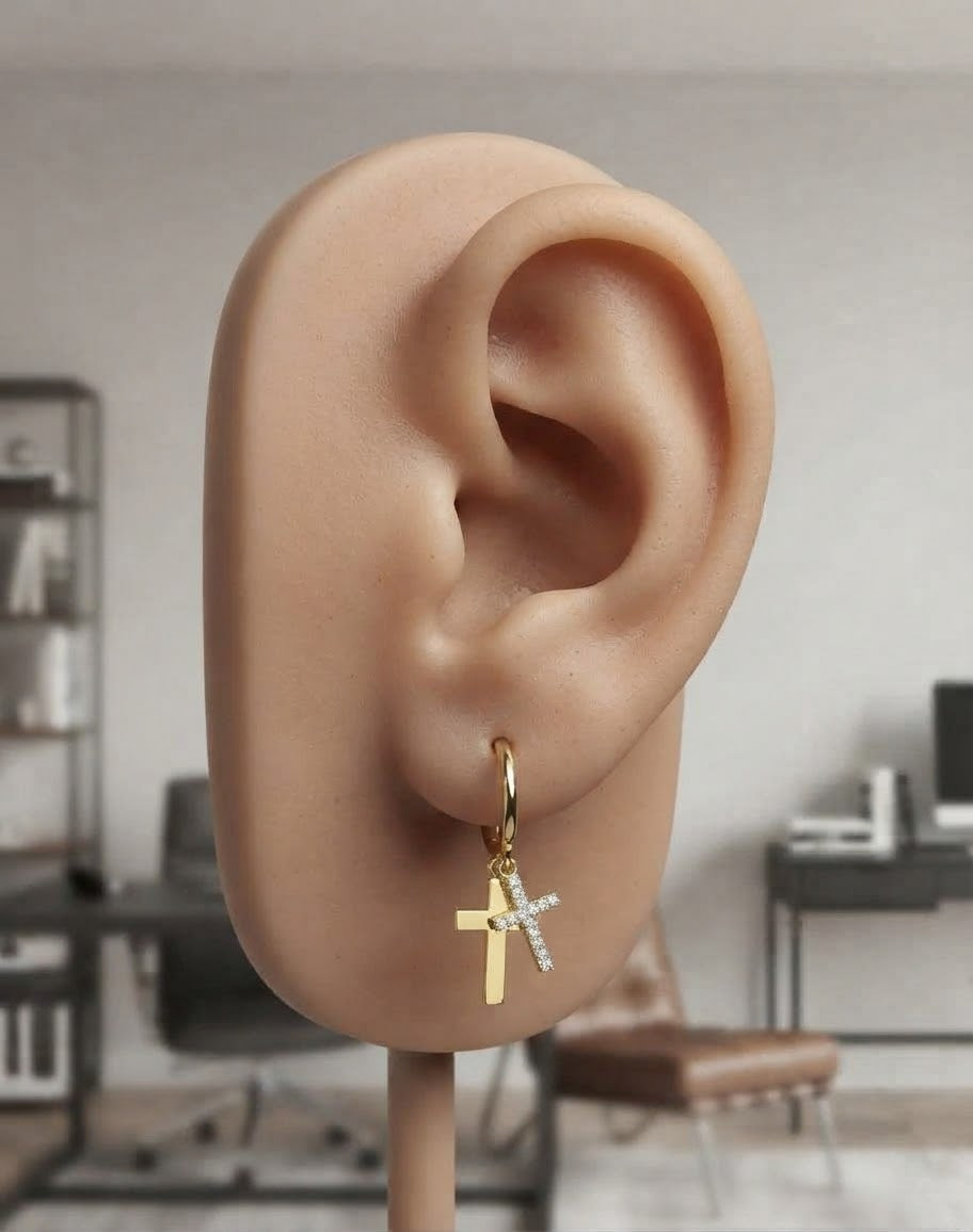 Pendientes dual cross dorado